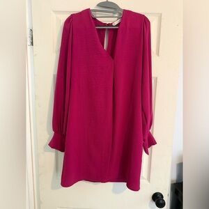 Fuchsia Long-Sleeve Midi Dress